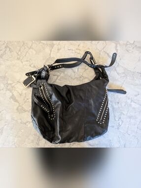 B. Makowsky Black Studded Leather Hobo Bag